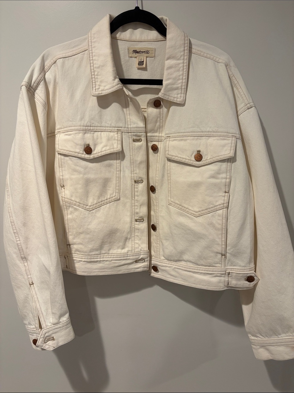 Madewell Ecru Denim Jean Jacket Cropped Boxy Fit Women's Size L